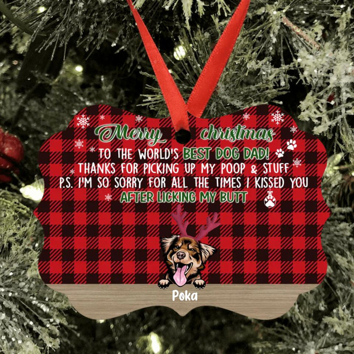 Personalized Dog Dad Ornament - Up to 5 Dogs - Christmas Gift Idea For Dog Lovers - Merry Christmas To The World's Best Dog Dad
