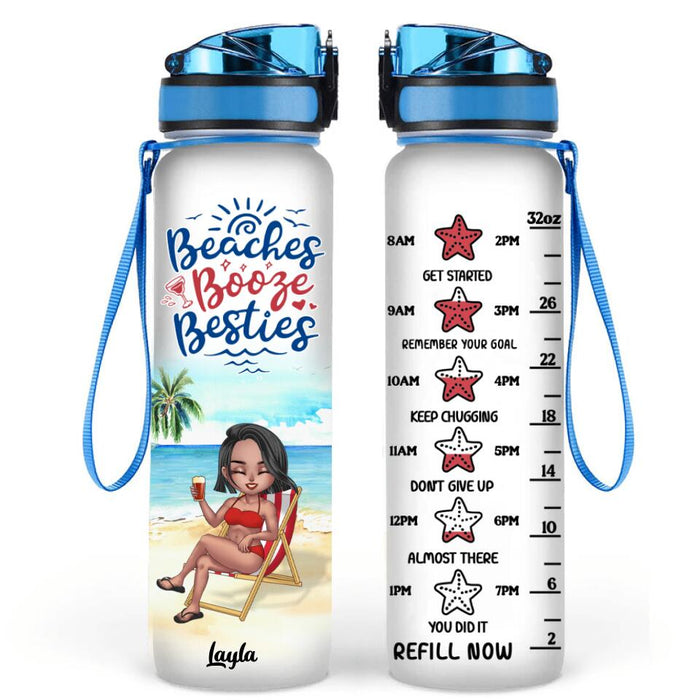 Personalized Beach Camping Water Tracker Bottle - Gift Idea For Best Friends/Beach Lovers with up to 5 Women - Beach Booze Besties