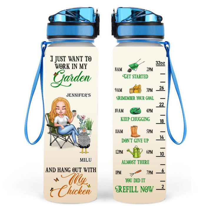 Personalized Chicken Water Tracker Bottle - Up to 7 Chickens - Gift For Chicken Lovers - I Just Want To Work In My Garden And Hang Out With My Chickens