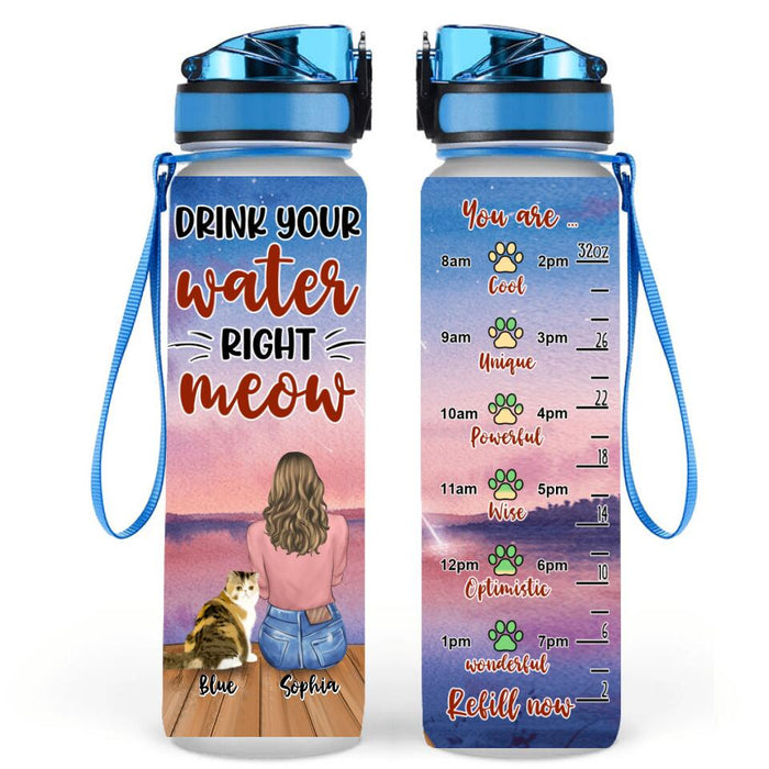 Personalized Cat Water Tracker Bottle - Gift For Cat Lovers - Up to 3 Cats
