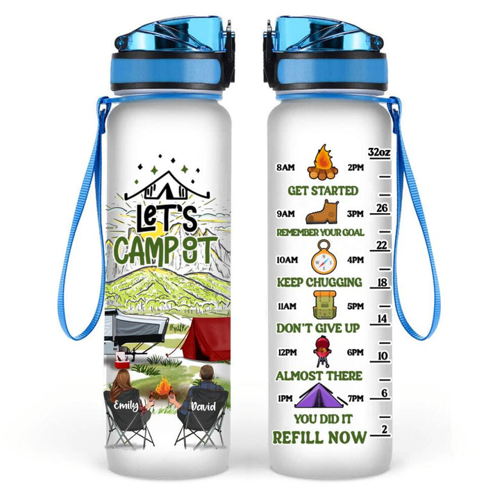 Personalized Camping Water Tracker Bottle - Adult/Couple/Parents With Up to 2 Kids And 3 Pets - Gift Idea For Camping Lover - Let's Camp Out