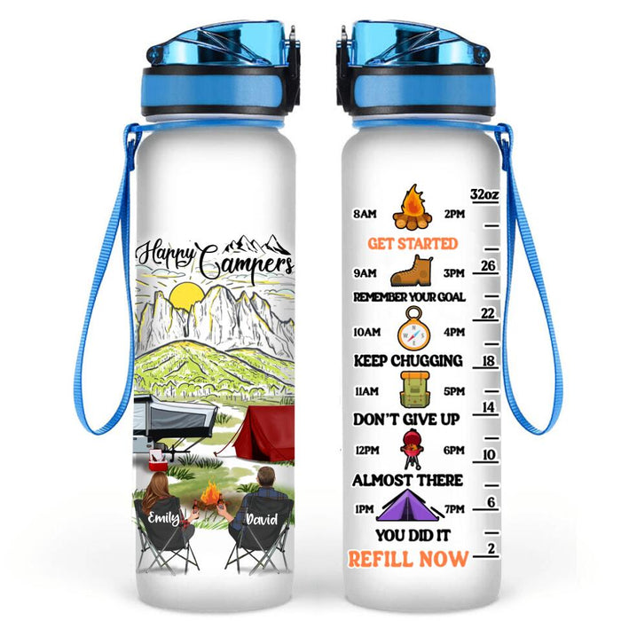Personalized Camping Water Tracker Bottle - Adult/Couple/Parents With Up to 2 Kids And 3 Pets - Gift Idea For Camping Lover - Happy Campers