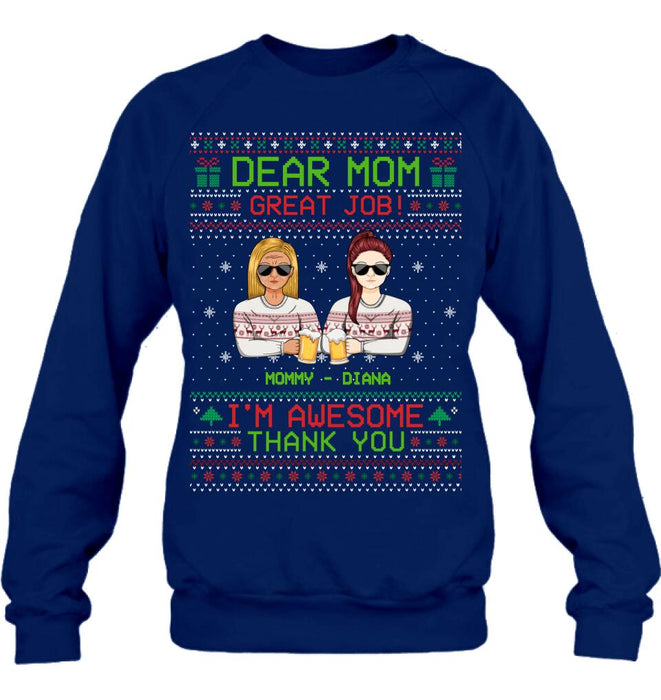 Personalized Christmas Mother & Daughter/Son T-Shirt/Long Sleeve/Sweatshirt/Hoodie - Christmas Gift For Mom From Children - Dear Mom Great Job We're Awesome