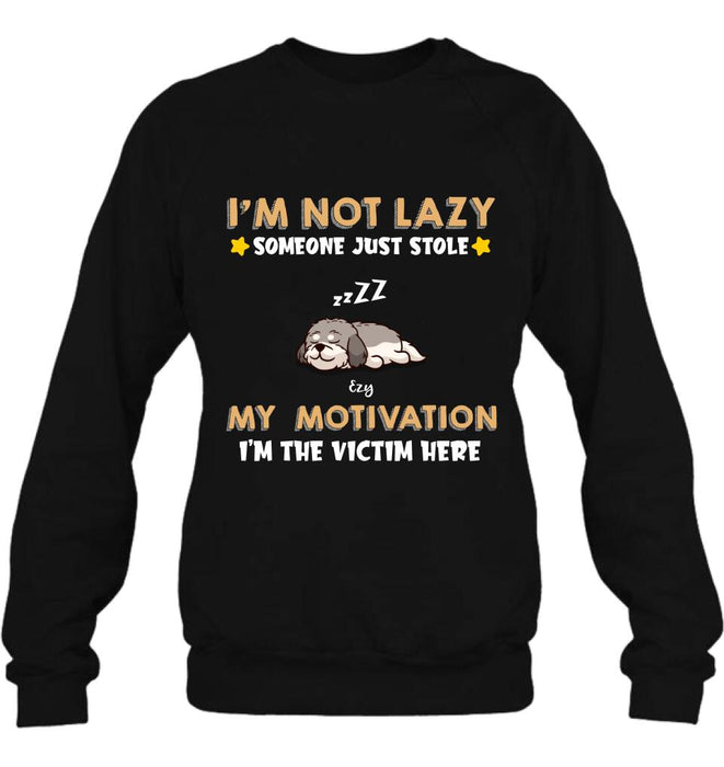 Personalized I'm Not Lazy Pet Shirt/Pullover Hoodie - Up to 6 Pets - Gift Idea For Dog/Cat Lover - I'm Not Lazy, Someone Just Stole My Motivation, I'm The Victim Here