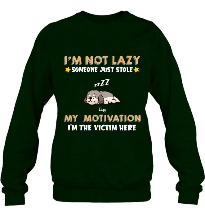 Personalized I'm Not Lazy Pet Shirt/Pullover Hoodie - Up to 6 Pets - Gift Idea For Dog/Cat Lover - I'm Not Lazy, Someone Just Stole My Motivation, I'm The Victim Here