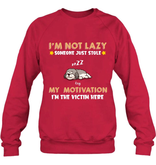 Personalized I'm Not Lazy Pet Shirt/Pullover Hoodie - Up to 6 Pets - Gift Idea For Dog/Cat Lover - I'm Not Lazy, Someone Just Stole My Motivation, I'm The Victim Here