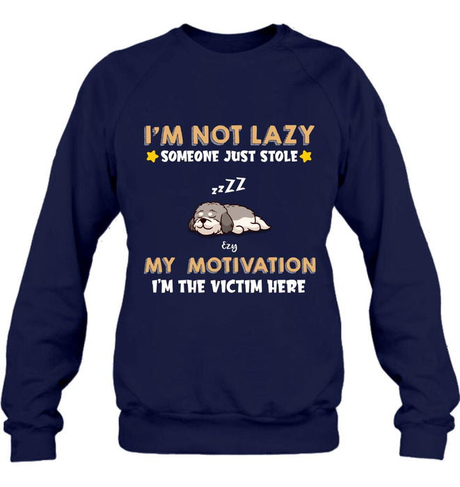 Personalized I'm Not Lazy Pet Shirt/Pullover Hoodie - Up to 6 Pets - Gift Idea For Dog/Cat Lover - I'm Not Lazy, Someone Just Stole My Motivation, I'm The Victim Here