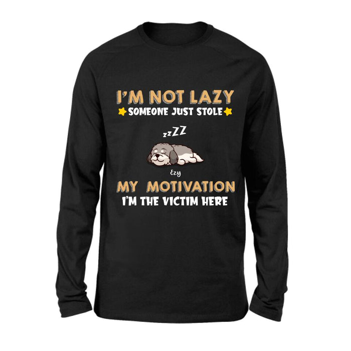 Personalized I'm Not Lazy Pet Shirt/Pullover Hoodie - Up to 6 Pets - Gift Idea For Dog/Cat Lover - I'm Not Lazy, Someone Just Stole My Motivation, I'm The Victim Here