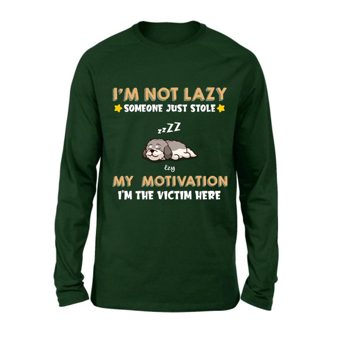 Personalized I'm Not Lazy Pet Shirt/Pullover Hoodie - Up to 6 Pets - Gift Idea For Dog/Cat Lover - I'm Not Lazy, Someone Just Stole My Motivation, I'm The Victim Here