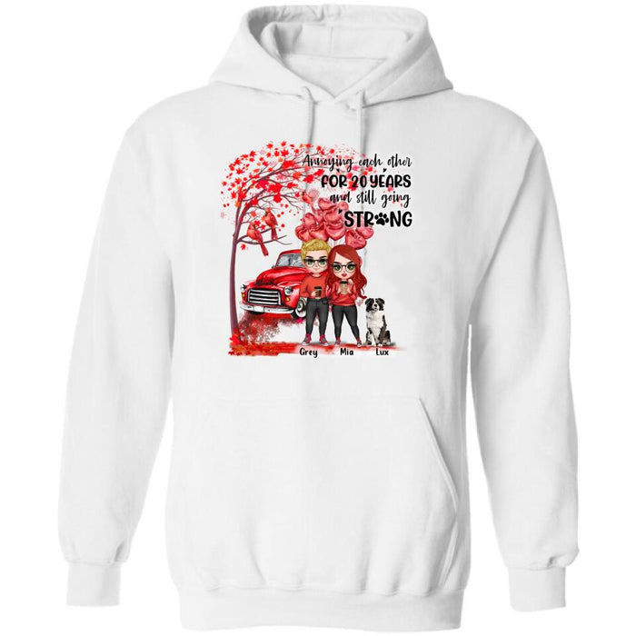Personalized Valentine Couple & Dog Shirt/Pullover Hoodie - Valentine's Day Gift Idea For Couple - Annoying Each Other For 20 Years And Still Going Strong