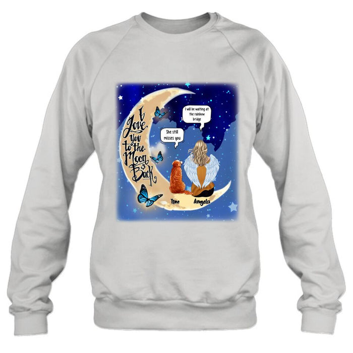 Personalized Memorial People And Pet Loss Shirt - Up to 4 Pets - Memorial Gift Idea For Dog/Cat Lover - I Love You To The Moon And Back