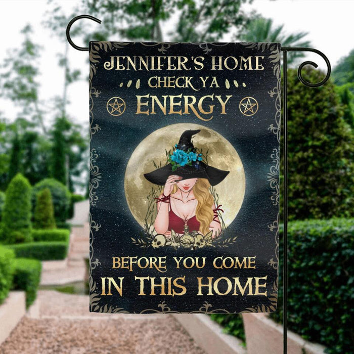 Custom Personalized Witch Flag - Gift Idea For Halloween/ Wicca Decor/Pagan Decor - Check Ya Energy Before You Come In This Home