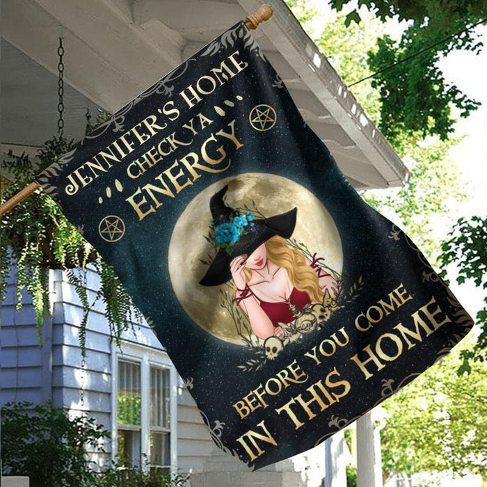 Custom Personalized Witch Flag - Gift Idea For Halloween/ Wicca Decor/Pagan Decor - Check Ya Energy Before You Come In This Home