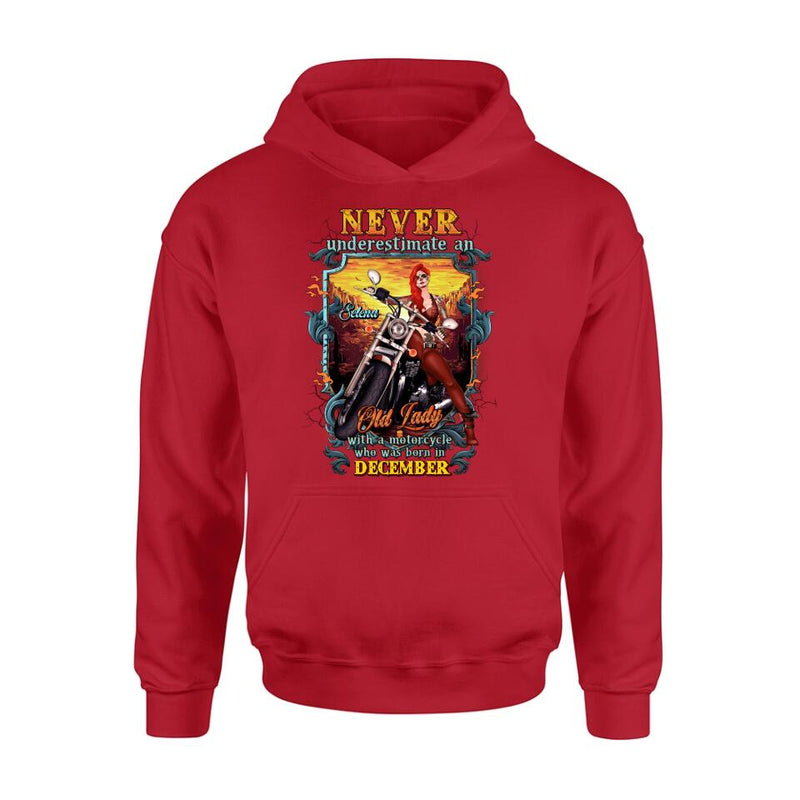 Personalized Biker Witch Shirt/Hoodie - Gift Idea For Biker Witch - Never Underestimate An Old Lady With A Motorcycle Who Was Born In December