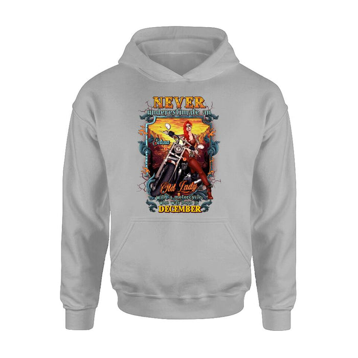 Personalized Biker Witch Shirt/Hoodie - Gift Idea For Biker Witch - Never Underestimate An Old Lady With A Motorcycle Who Was Born In December