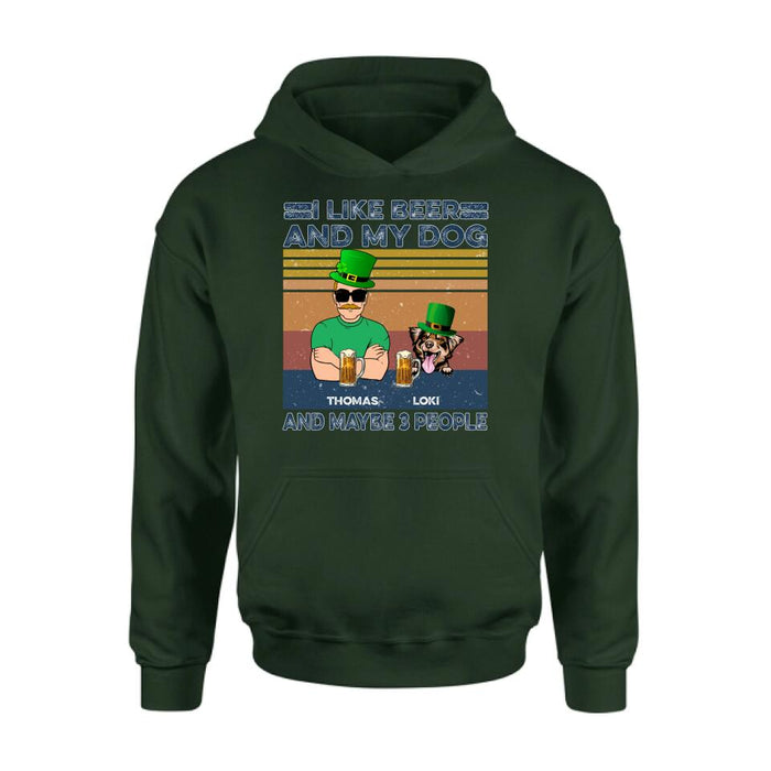 Personalized Dog Shirt/Sweatshirt/Pullover Hoodie - Up to 4 Dogs - St Patrick's Day Gift Idea For Dog Lover - I Like Beer And My Dogs And Maybe 3 People