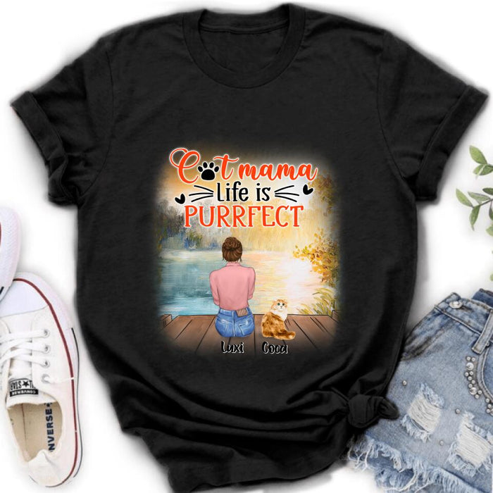 Personalized Cat Mom Shirt/Pullover Hoodie - Up to 5 Cats - Gift Idea For Cat Lover - Cat Mama Life Is Purrfect