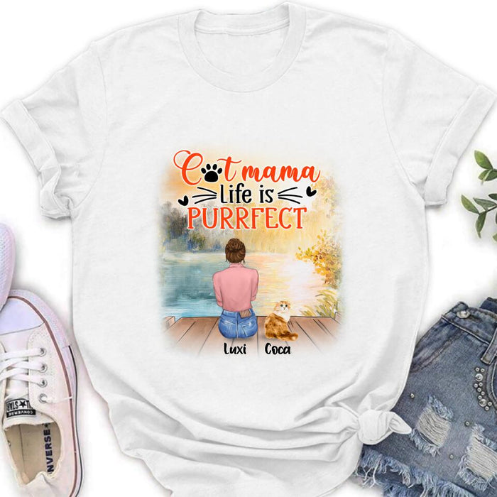 Personalized Cat Mom Shirt/Pullover Hoodie - Up to 5 Cats - Gift Idea For Cat Lover - Cat Mama Life Is Purrfect
