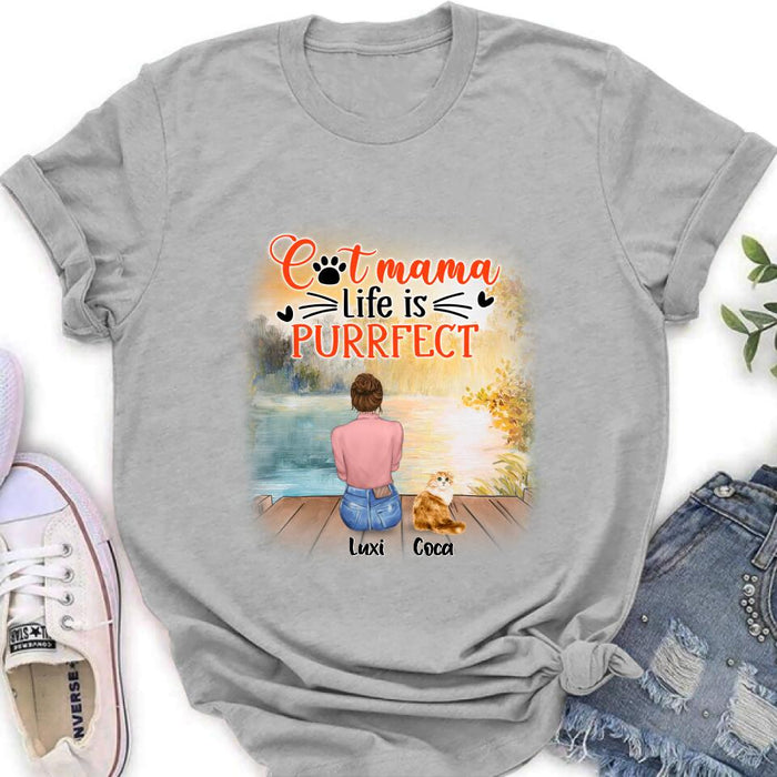 Personalized Cat Mom Shirt/Pullover Hoodie - Up to 5 Cats - Gift Idea For Cat Lover - Cat Mama Life Is Purrfect