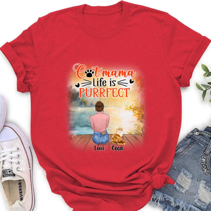 Personalized Cat Mom Shirt/Pullover Hoodie - Up to 5 Cats - Gift Idea For Cat Lover - Cat Mama Life Is Purrfect