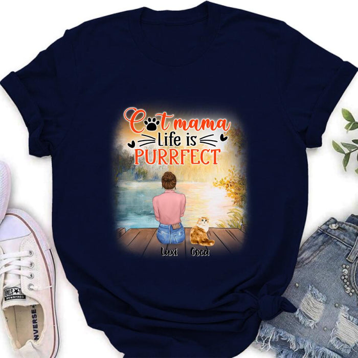 Personalized Cat Mom Shirt/Pullover Hoodie - Up to 5 Cats - Gift Idea For Cat Lover - Cat Mama Life Is Purrfect