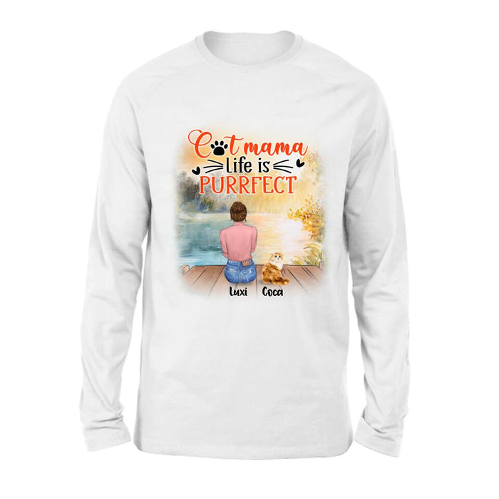 Personalized Cat Mom Shirt/Pullover Hoodie - Up to 5 Cats - Gift Idea For Cat Lover - Cat Mama Life Is Purrfect