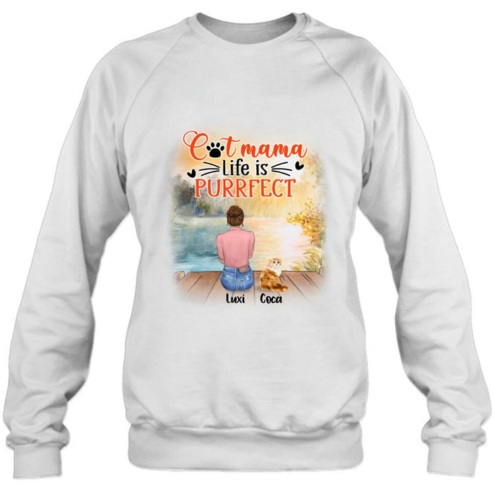 Personalized Cat Mom Shirt/Pullover Hoodie - Up to 5 Cats - Gift Idea For Cat Lover - Cat Mama Life Is Purrfect