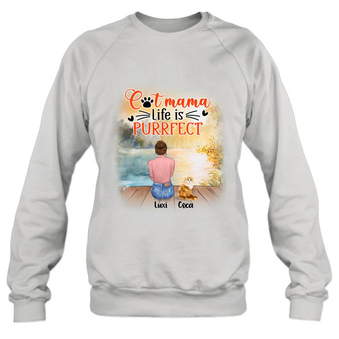 Personalized Cat Mom Shirt/Pullover Hoodie - Up to 5 Cats - Gift Idea For Cat Lover - Cat Mama Life Is Purrfect