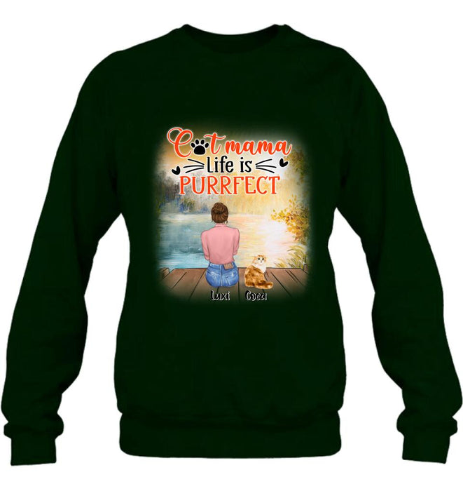Personalized Cat Mom Shirt/Pullover Hoodie - Up to 5 Cats - Gift Idea For Cat Lover - Cat Mama Life Is Purrfect