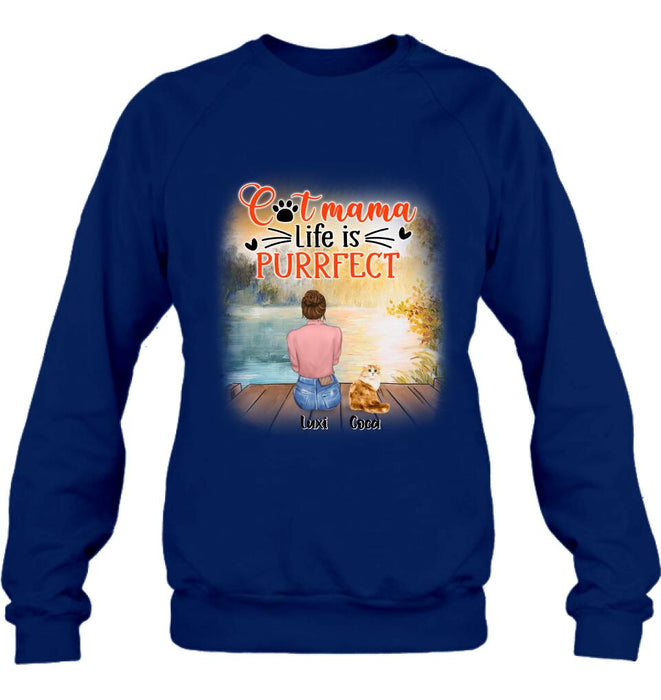 Personalized Cat Mom Shirt/Pullover Hoodie - Up to 5 Cats - Gift Idea For Cat Lover - Cat Mama Life Is Purrfect