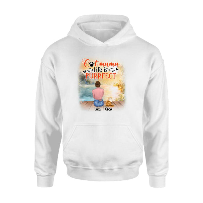 Personalized Cat Mom Shirt/Pullover Hoodie - Up to 5 Cats - Gift Idea For Cat Lover - Cat Mama Life Is Purrfect