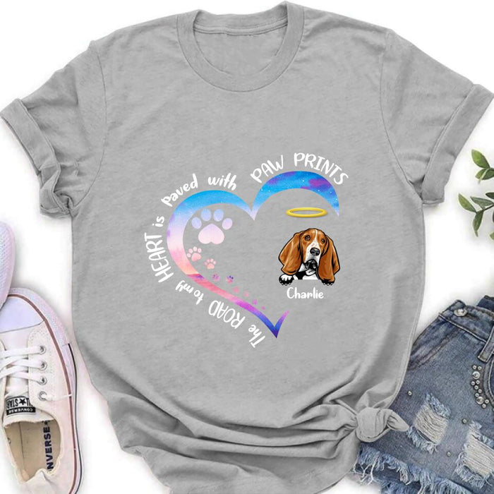 Personalized Dog Shirt/Pullover Hoodie - Up to 3 Dogs - Memorial Gift Idea For Dog Lover - The Road To My Heart Is Paved With Paw Prints