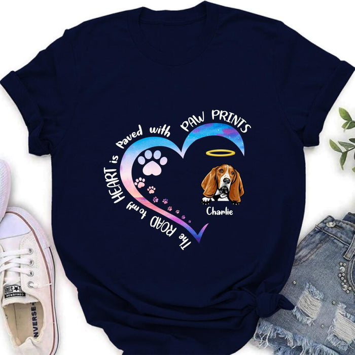 Personalized Dog Shirt/Pullover Hoodie - Up to 3 Dogs - Memorial Gift Idea For Dog Lover - The Road To My Heart Is Paved With Paw Prints