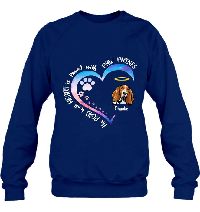 Personalized Dog Shirt/Pullover Hoodie - Up to 3 Dogs - Memorial Gift Idea For Dog Lover - The Road To My Heart Is Paved With Paw Prints
