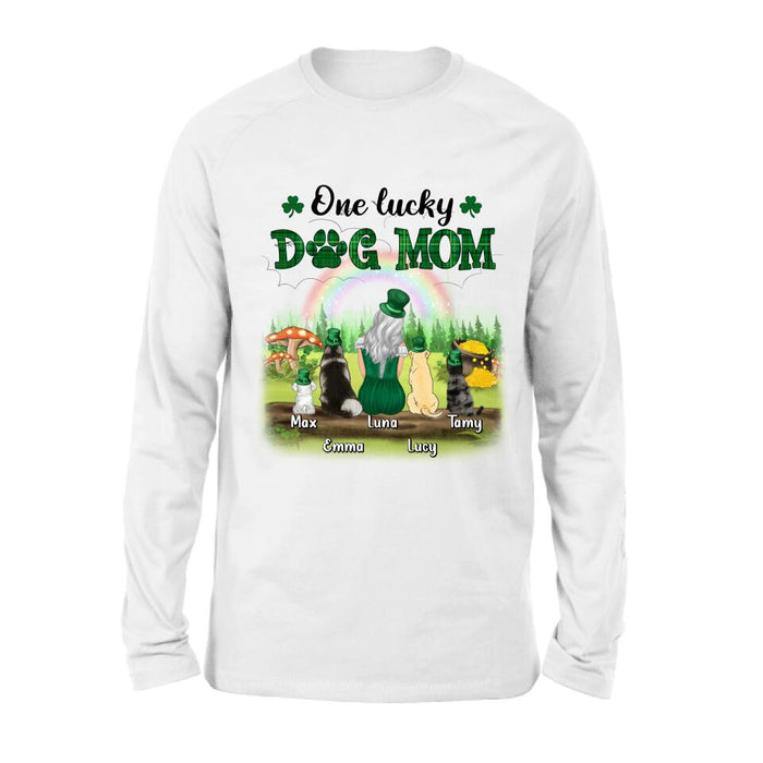 Personalized Dog Mom Shirt - Up to 4 Dogs - St. Patrick's Day Gift Idea For Dog Lover - One Lucky Dog Mom