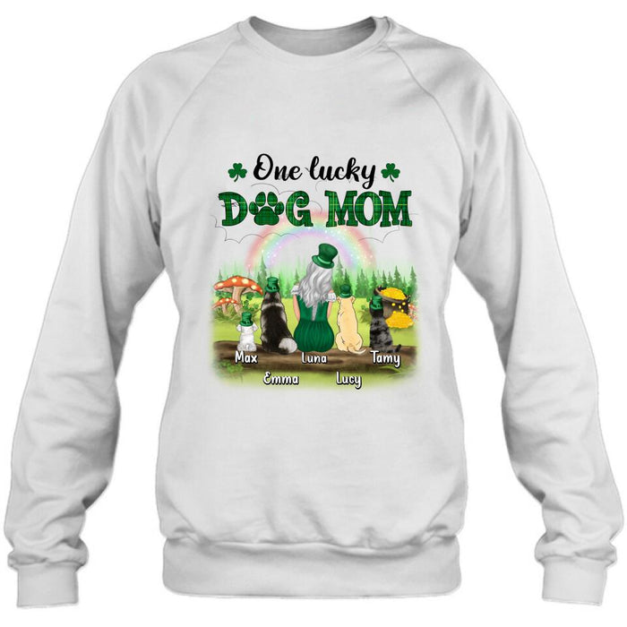 Personalized Dog Mom Shirt - Up to 4 Dogs - St. Patrick's Day Gift Idea For Dog Lover - One Lucky Dog Mom