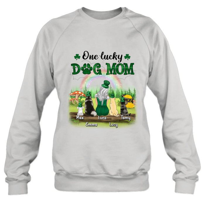 Personalized Dog Mom Shirt - Up to 4 Dogs - St. Patrick's Day Gift Idea For Dog Lover - One Lucky Dog Mom