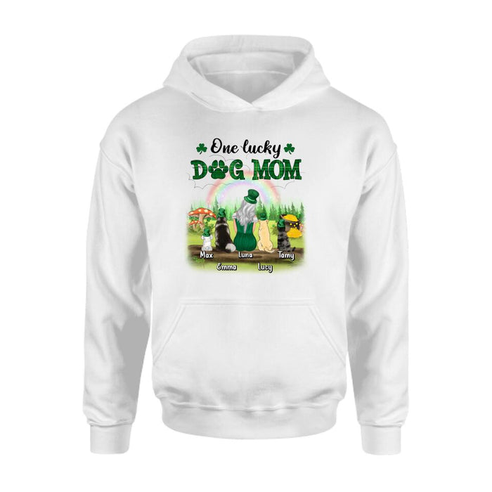 Personalized Dog Mom Shirt - Up to 4 Dogs - St. Patrick's Day Gift Idea For Dog Lover - One Lucky Dog Mom