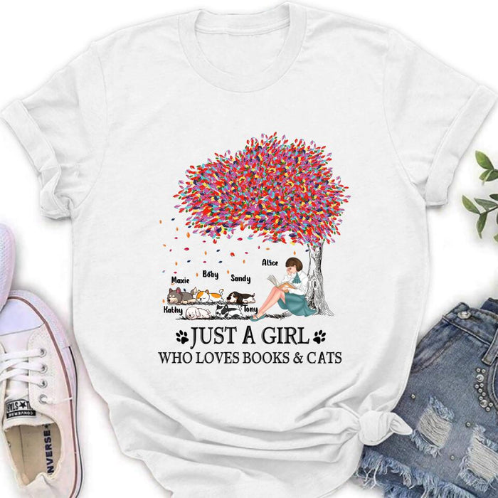Personalized Reading Girl Shirt/Pullover Hoodie - Up to 5 Pets - Gift Idea For Book/Dog/Cat Lover - Just A Girl Who Loves Book