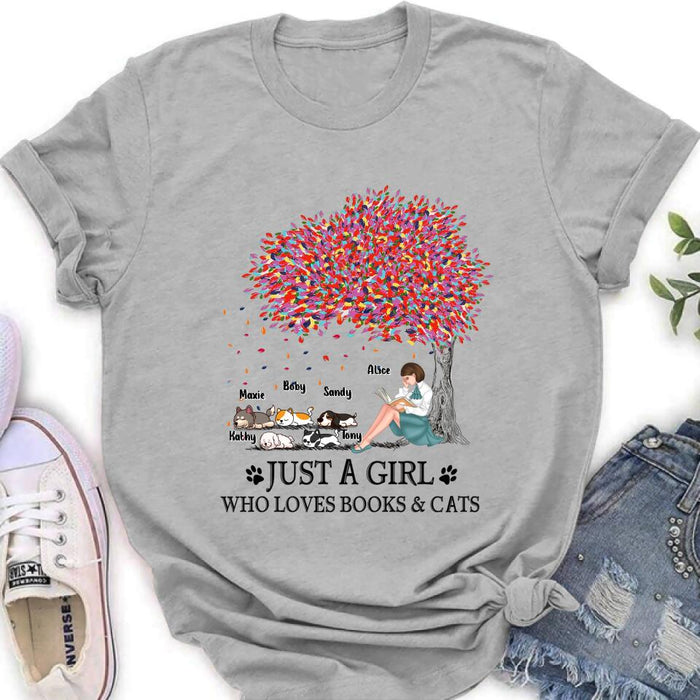 Personalized Reading Girl Shirt/Pullover Hoodie - Up to 5 Pets - Gift Idea For Book/Dog/Cat Lover - Just A Girl Who Loves Book