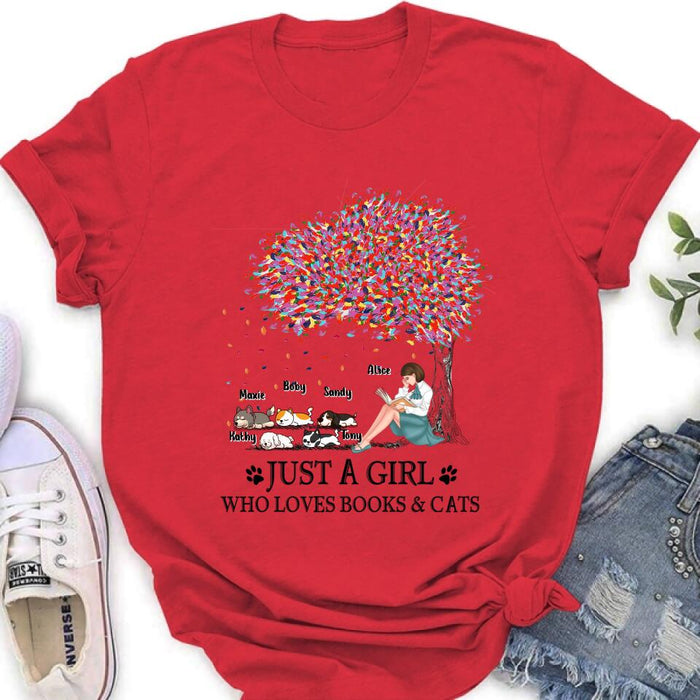 Personalized Reading Girl Shirt/Pullover Hoodie - Up to 5 Pets - Gift Idea For Book/Dog/Cat Lover - Just A Girl Who Loves Book
