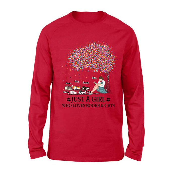 Personalized Reading Girl Shirt/Pullover Hoodie - Up to 5 Pets - Gift Idea For Book/Dog/Cat Lover - Just A Girl Who Loves Book