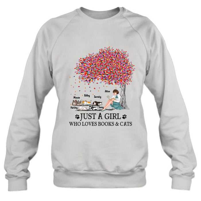Personalized Reading Girl Shirt/Pullover Hoodie - Up to 5 Pets - Gift Idea For Book/Dog/Cat Lover - Just A Girl Who Loves Book