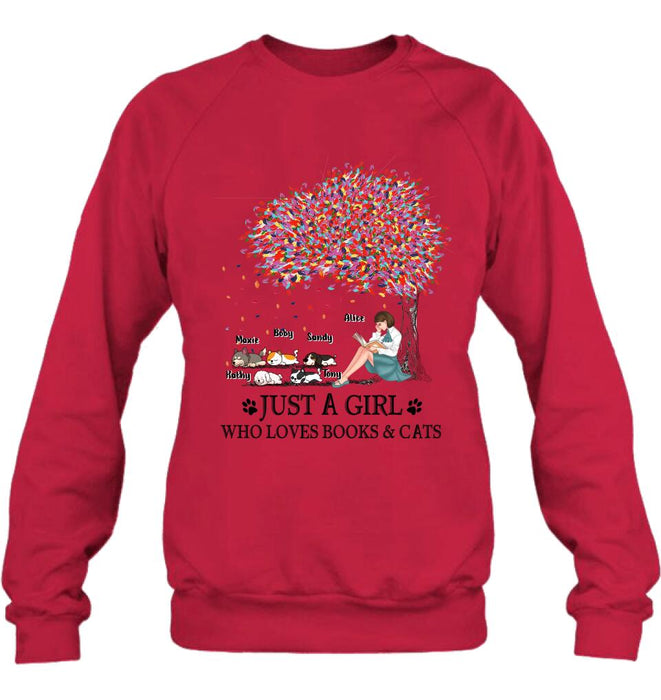 Personalized Reading Girl Shirt/Pullover Hoodie - Up to 5 Pets - Gift Idea For Book/Dog/Cat Lover - Just A Girl Who Loves Book