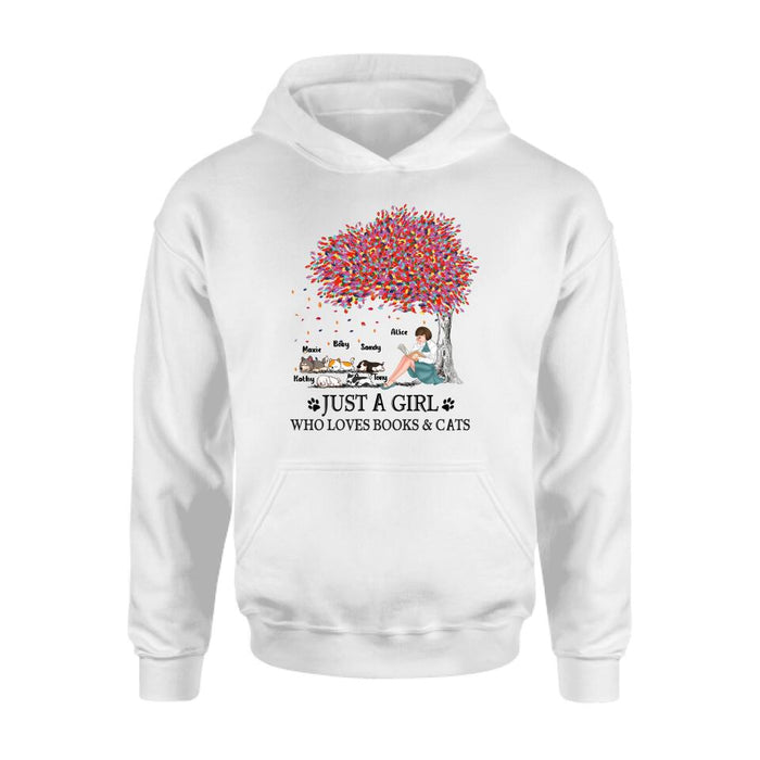 Personalized Reading Girl Shirt/Pullover Hoodie - Up to 5 Pets - Gift Idea For Book/Dog/Cat Lover - Just A Girl Who Loves Book