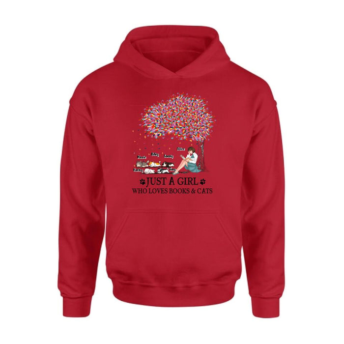 Personalized Reading Girl Shirt/Pullover Hoodie - Up to 5 Pets - Gift Idea For Book/Dog/Cat Lover - Just A Girl Who Loves Book