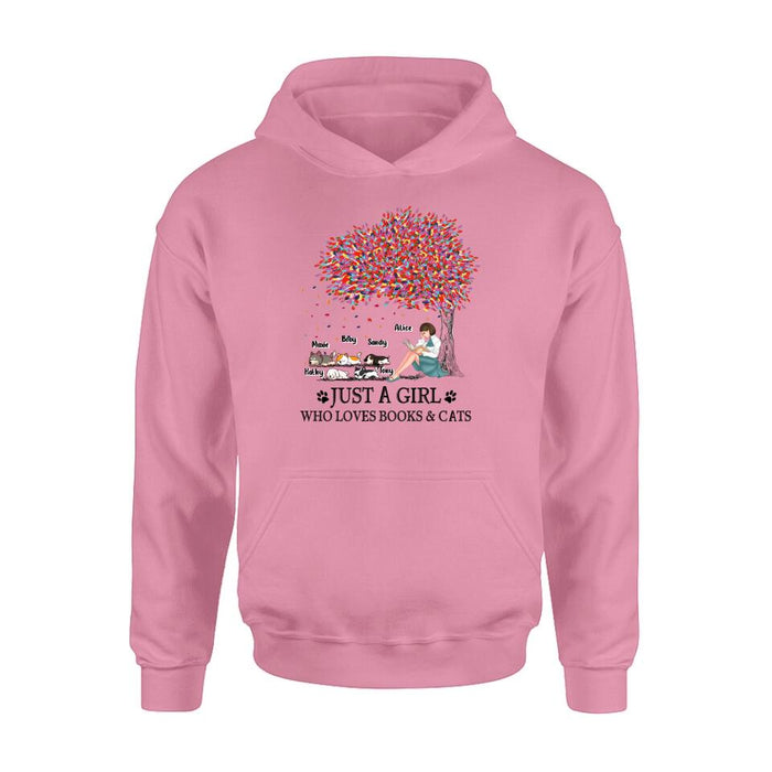 Personalized Reading Girl Shirt/Pullover Hoodie - Up to 5 Pets - Gift Idea For Book/Dog/Cat Lover - Just A Girl Who Loves Book