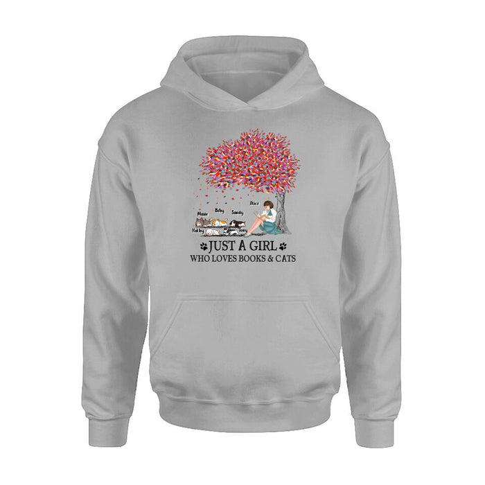 Personalized Reading Girl Shirt/Pullover Hoodie - Up to 5 Pets - Gift Idea For Book/Dog/Cat Lover - Just A Girl Who Loves Book