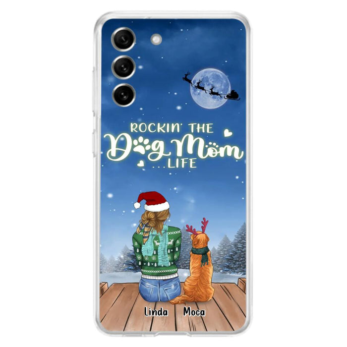 Personalized Christmas Dog Mom Phone Case - Up to 5 Dogs - Gift Idea For Dog Lover/Dog Mom - Rockin' The Dog Mom Life - Case For iPhone And Samsung