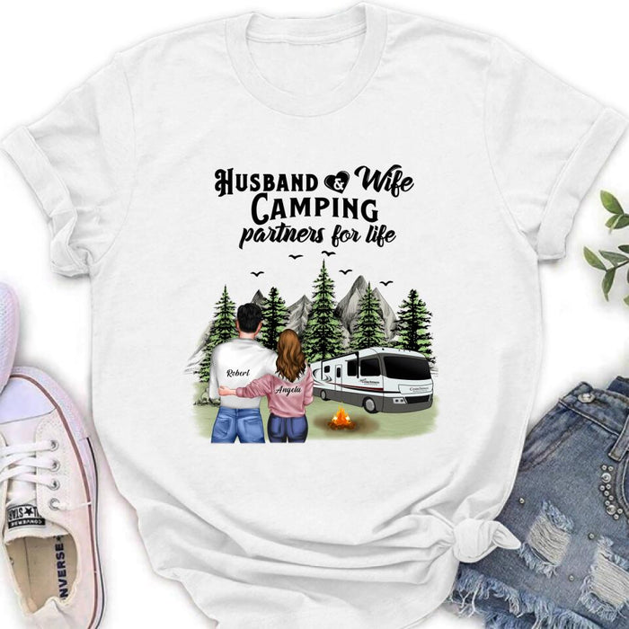 Personalized Camping T-shirt/Hoodie/Sleeve - Gift for Couples, Camping Lovers - Husband and Wife Camping Partners For Life